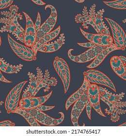 Paisley seamless vector pattern. Fabric Indian floral ornament 