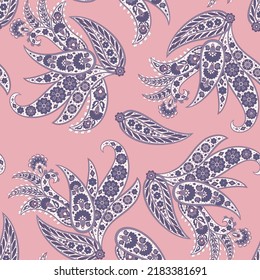 Paisley seamless vector pattern. Fabric Indian floral ornament 
