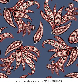 Paisley seamless vector pattern. Fabric Indian floral ornament 