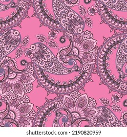 Paisley seamless vector pattern. Fabric Indian floral ornament 