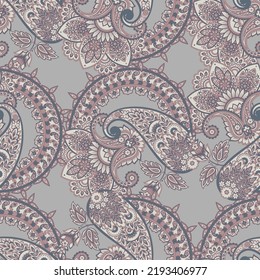 Paisley seamless vector pattern. Fabric Indian floral ornament 