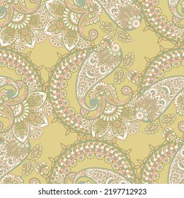 Patrón vectorial transparente. Ornamento floral de tejidos indios 