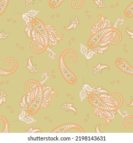 Patrón vectorial transparente. Ornamento floral de tejidos indios
