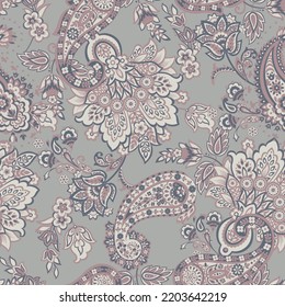 Paisley seamless vector pattern. Fabric Indian floral ornament 