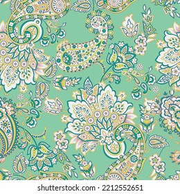 Paisley seamless vector pattern. Fabric Indian floral ornament 