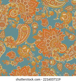 Paisley seamless vector pattern. Fabric Indian floral ornament 
