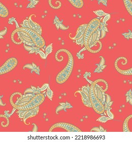 Paisley seamless vector pattern. Fabric Indian floral ornament