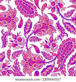 Paisley seamless vector pattern. Fabric Indian floral ornament 