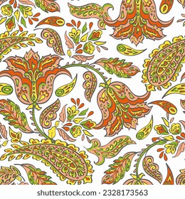 Paisley seamless vector pattern. Fabric Indian floral ornament 