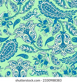 Paisley seamless vector pattern. Fabric Indian floral ornament 