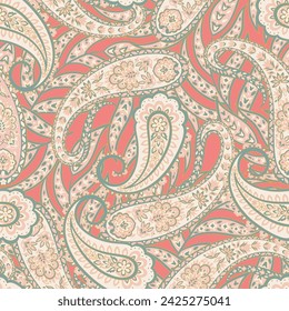 Paisley seamless vector pattern. Fabric Indian floral ornament 