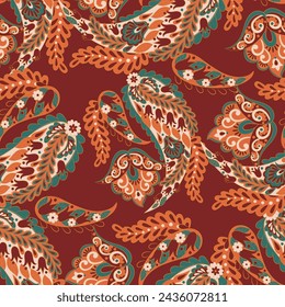 Paisley seamless vector pattern. Fabric Indian floral ornament 