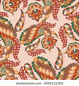 Paisley seamless vector pattern. Fabric Indian floral ornament 