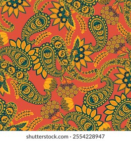 Paisley seamless vector pattern. Fabric Indian floral ornament 