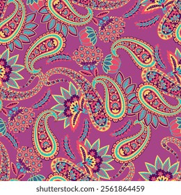 Paisley seamless vector pattern. Fabric Indian floral ornament 