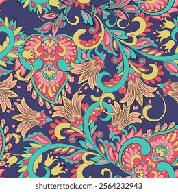 Paisley seamless vector pattern. Fabric Indian floral ornament 