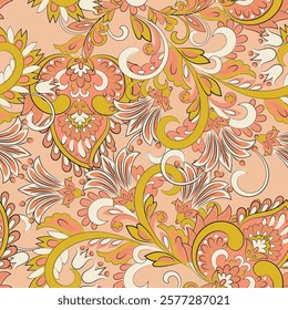 Paisley seamless vector pattern. Fabric Indian floral ornament 