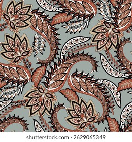 Paisley seamless vector pattern. Fabric Indian floral ornament 