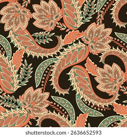 Paisley seamless vector pattern. Fabric Indian floral ornament 