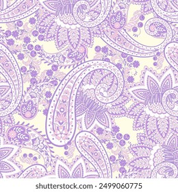 paisley seamless vector pattern with fantastic flowers and leaves. Bohemian textile print inspired by batik. Vintage style