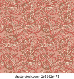 Paisley seamless vector pattern with fantastic flowers and leaves. Bohemian textile print inspired by batik. Vintage style