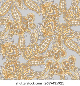 Patrón de Vector sin costuras Paisley con fantásticas flores y hojas. Estampado textil bohemio inspirado en el batik. Estilo Antiguas