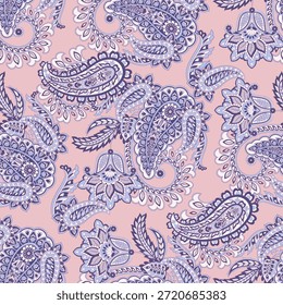 Paisley nahtloses Vektormuster mit fantastischen Blumen und Blättern. Böhmischer Stoffdruck inspiriert von der Batik. Vintage