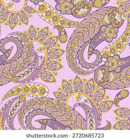 Paisley nahtloses Vektormuster mit fantastischen Blumen und Blättern. Böhmischer Stoffdruck inspiriert von der Batik. Vintage