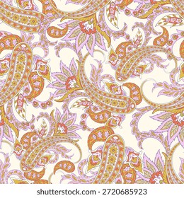 Paisley nahtloses Vektormuster mit fantastischen Blumen und Blättern. Böhmischer Stoffdruck inspiriert von der Batik. Vintage