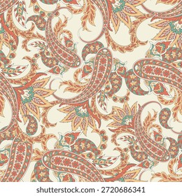 Paisley nahtloses Vektormuster mit fantastischen Blumen und Blättern. Böhmischer Stoffdruck inspiriert von der Batik. Vintage