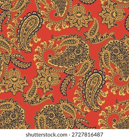 Paisley nahtloses Vektormuster mit fantastischen Blumen und Blättern. Böhmischer Stoffdruck inspiriert von der Batik. Vintage