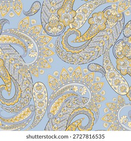 Paisley nahtloses Vektormuster mit fantastischen Blumen und Blättern. Böhmischer Stoffdruck inspiriert von der Batik. Vintage