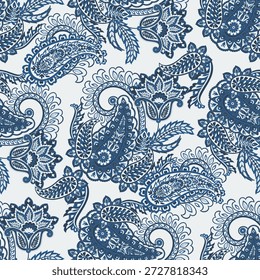 Paisley nahtloses Vektormuster mit fantastischen Blumen und Blättern. Böhmischer Stoffdruck inspiriert von der Batik. Vintage
