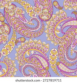 Paisley nahtloses Vektormuster mit fantastischen Blumen und Blättern. Böhmischer Stoffdruck inspiriert von der Batik. Vintage