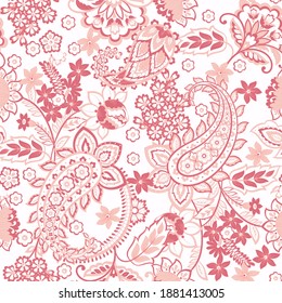 Paisley seamless vector pattern with floral elements