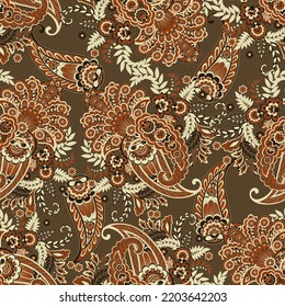 Paisley seamless vector pattern with flowers in indian style.