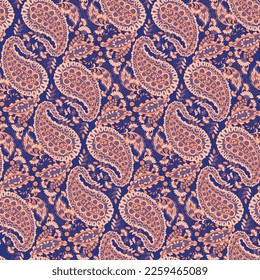 Paisley seamless vector pattern with flowers in indian style.