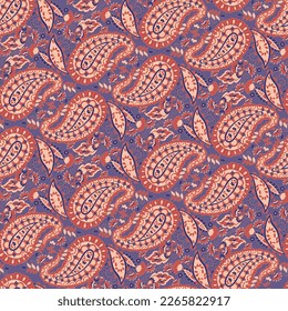 Paisley seamless vector pattern with flowers in indian style.