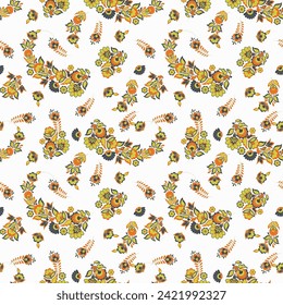 Paisley seamless vector pattern with flowers in indian style.