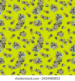 Paisley seamless vector pattern with flowers in indian style.