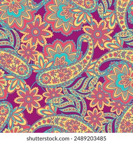 Paisley Seamless Vector Pattern. Indian floral motifs for fabric designs