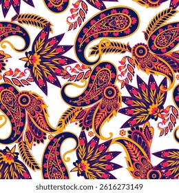 Paisley Seamless Vector Pattern. Indian floral motifs for fabric designs