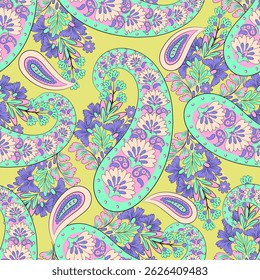 Patrón de Vector sin costuras Paisley. Motivos florales indios para diseños de tela