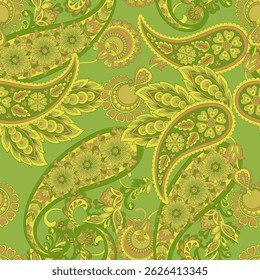 Paisley Seamless Vector Pattern. Indian floral motifs for fabric designs