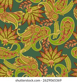 Paisley Seamless Vector Pattern. Indian floral motifs for fabric designs