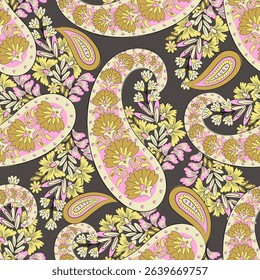 Paisley Seamless Vector Pattern. Indian floral motifs for fabric designs