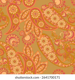 Paisley Seamless Vector Pattern. Indian floral motifs for fabric designs