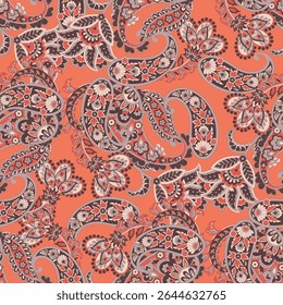 Paisley Seamless Vector Pattern. Indian floral motifs for fabric designs