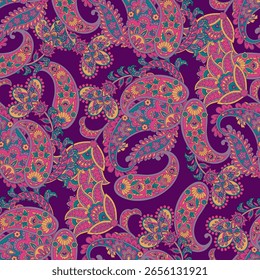 Patrón de Vector sin costuras Paisley. Motivos florales indios para diseños de tela