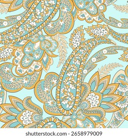 Patrón de Vector sin costuras Paisley. Motivos florales indios para diseños de tela